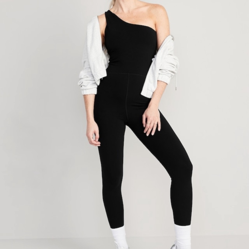 Old Navy Black One Shoulder Bodysuit/Jumpsuit 7/8 Length